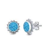 Round Stud Earrings Lab Created Opal 925 Sterling Silver (11mm)