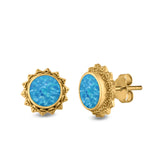 Round Stud Earrings Lab Created Opal 925 Sterling Silver (11mm)