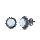 Round Stud Earrings Lab Created Opal 925 Sterling Silver (11mm)