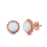 Round Stud Earrings Lab Created Opal 925 Sterling Silver (11mm)