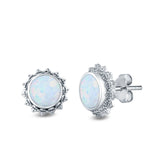 Round Stud Earrings Lab Created Opal 925 Sterling Silver (11mm)