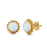 Round Stud Earrings Lab Created Opal 925 Sterling Silver (11mm)
