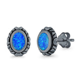 Oval Stud Earrings Created Opal 925 Sterling Silver (10mm)