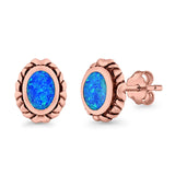 Oval Stud Earrings Created Opal 925 Sterling Silver (10mm)