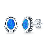 Oval Stud Earrings Created Opal 925 Sterling Silver (10mm)