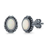 Oval Stud Earrings Created Opal 925 Sterling Silver (10mm)