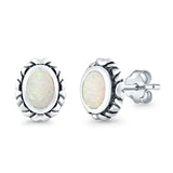 Oval Stud Earrings Created Opal 925 Sterling Silver (10mm)