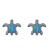 Turtle Stud Earring Created Opal Solid 925 Sterling Silver (8mm)