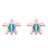 Turtle Stud Earring Created Opal Solid 925 Sterling Silver (8mm)