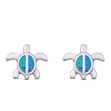 Turtle Stud Earring Created Opal Solid 925 Sterling Silver (8mm)