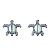 Turtle Stud Earring Created Opal Solid 925 Sterling Silver (8mm)