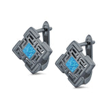 Stud Earrings Lab Created Blue Opal 925 Sterling Silver (15mm)