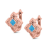 Stud Earrings Lab Created Blue Opal 925 Sterling Silver (15mm)