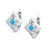 Stud Earrings Lab Created Blue Opal 925 Sterling Silver (15mm)