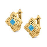 Stud Earrings Lab Created Blue Opal 925 Sterling Silver (15mm)