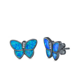 Butterfly Stud Earrings Lab Created Opal Simulated CZ 925 Sterling Silver (11mm)