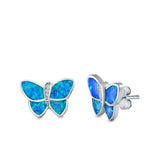 Butterfly Stud Earrings Lab Created Opal Simulated CZ 925 Sterling Silver (11mm)