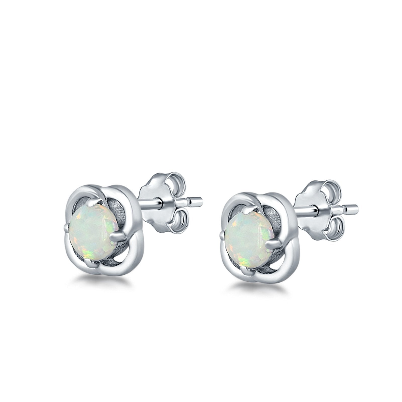 Stud Earrings Created Opal 925 Sterling Silver (6mm)