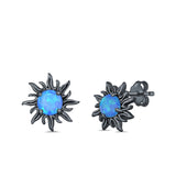 Sun Stud Earrings Lab Created Opal 925 Sterling Silver (14mm)