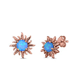 Sun Stud Earrings Lab Created Opal 925 Sterling Silver (14mm)
