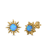 Sun Stud Earrings Lab Created Opal 925 Sterling Silver (14mm)