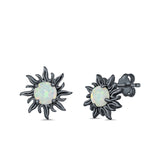 Sun Stud Earrings Lab Created Opal 925 Sterling Silver (14mm)