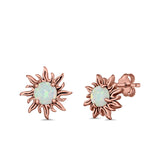 Sun Stud Earrings Lab Created Opal 925 Sterling Silver (14mm)