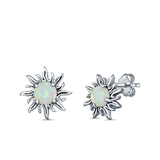Sun Stud Earrings Lab Created Opal 925 Sterling Silver (14mm)