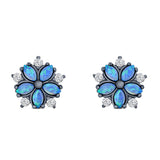 Flower Stud Earring Simulated Cubic Zirconia Created Opal Solid 925 Sterling Silver (9mm)