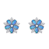 Flower Stud Earring Simulated Cubic Zirconia Created Opal Solid 925 Sterling Silver (9mm)