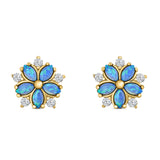 Flower Stud Earring Simulated Cubic Zirconia Created Opal Solid 925 Sterling Silver (9mm)