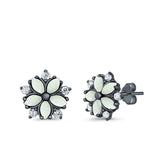 Flower Stud Earrings Lab Created Opal Simulated CZ 925 Sterling Silver (9mm)