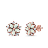 Flower Stud Earrings Lab Created Opal Simulated CZ 925 Sterling Silver (9mm)