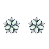 Flower Stud Earring Simulated Cubic Zirconia Created Opal Solid 925 Sterling Silver (9mm)