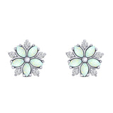 Flower Stud Earring Simulated Cubic Zirconia Created Opal Solid 925 Sterling Silver (9mm)