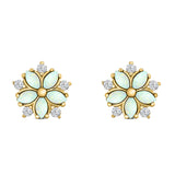 Flower Stud Earring Simulated Cubic Zirconia Created Opal Solid 925 Sterling Silver (9mm)