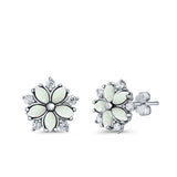 Flower Stud Earrings Lab Created Opal Simulated CZ 925 Sterling Silver (9mm)