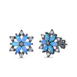 Flower Stud Earrings Lab Created Opal Simulated CZ 925 Sterling Silver (12mm)