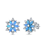 Flower Stud Earrings Lab Created Opal Simulated CZ 925 Sterling Silver (12mm)
