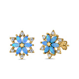 Flower Stud Earrings Lab Created Opal Simulated CZ 925 Sterling Silver (12mm)