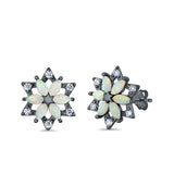 Flower Stud Earrings Lab Created Opal Simulated CZ 925 Sterling Silver (12mm)