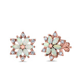 Flower Stud Earrings Lab Created Opal Simulated CZ 925 Sterling Silver (12mm)
