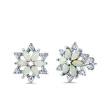 Flower Stud Earrings Lab Created Opal Simulated CZ 925 Sterling Silver (12mm)