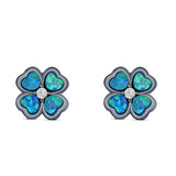 Plumeria Stud Earring Simulated Cubic Zirconia Created Opal Solid 925 Sterling Silver (9mm)