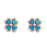 Plumeria Stud Earring Simulated Cubic Zirconia Created Opal Solid 925 Sterling Silver (9mm)