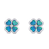 Plumeria Stud Earring Simulated Cubic Zirconia Created Opal Solid 925 Sterling Silver (9mm)