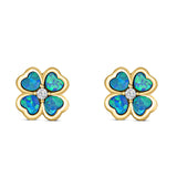 Plumeria Stud Earring Simulated Cubic Zirconia Created Opal Solid 925 Sterling Silver (9mm)