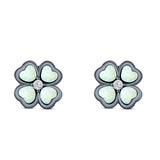 Plumeria Stud Earring Simulated Cubic Zirconia Created Opal Solid 925 Sterling Silver (9mm)