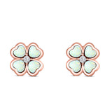 Plumeria Stud Earring Simulated Cubic Zirconia Created Opal Solid 925 Sterling Silver (9mm)