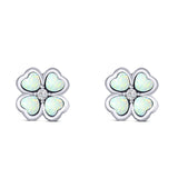 Plumeria Stud Earring Simulated Cubic Zirconia Created Opal Solid 925 Sterling Silver (9mm)